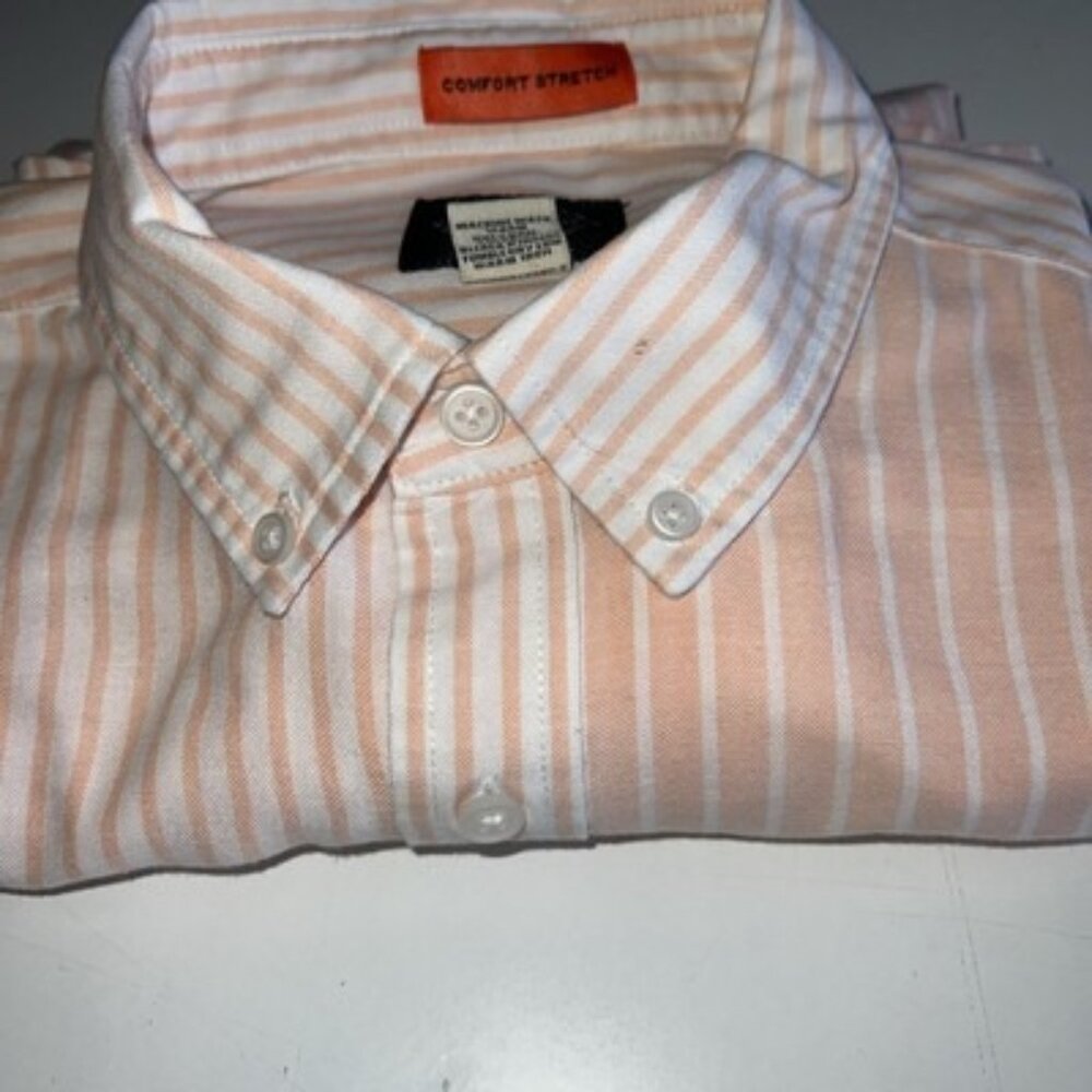 ST JOHN'S BAY Peach 2 tone stripe comfort stretch button front shirt Large